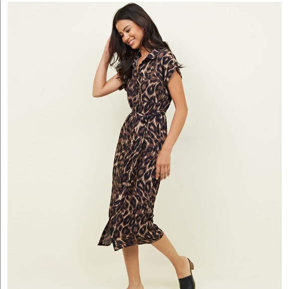 New Look Leopard Print Midi Shirt Dress - Picture 1 of 4